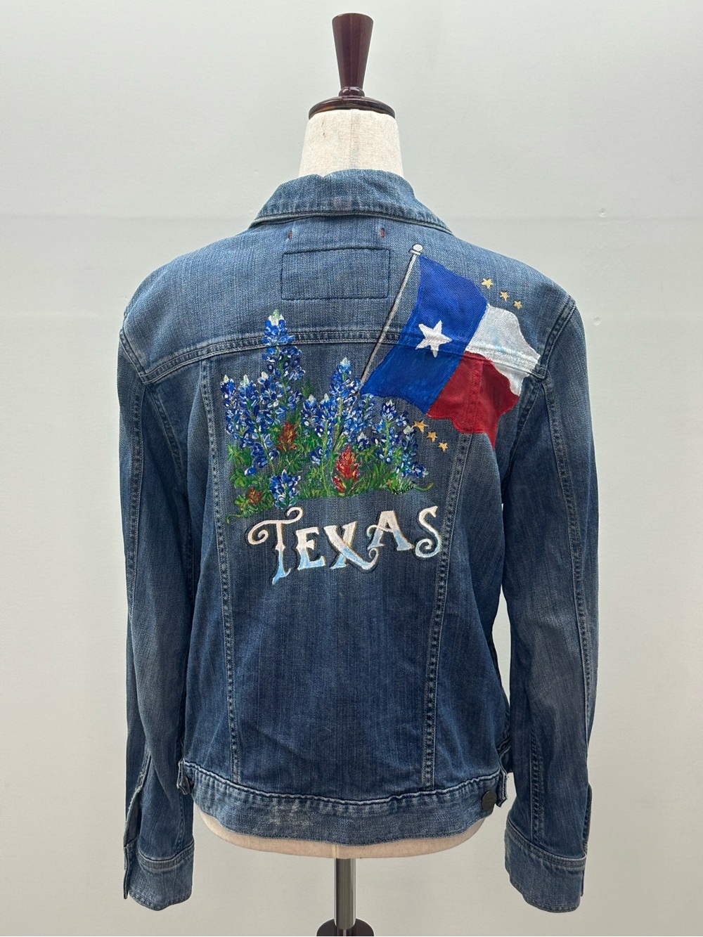 Hand Painted Texas Bluebonnet Denim Jacket Eddie Bauer Jean Jacket Vintage Style